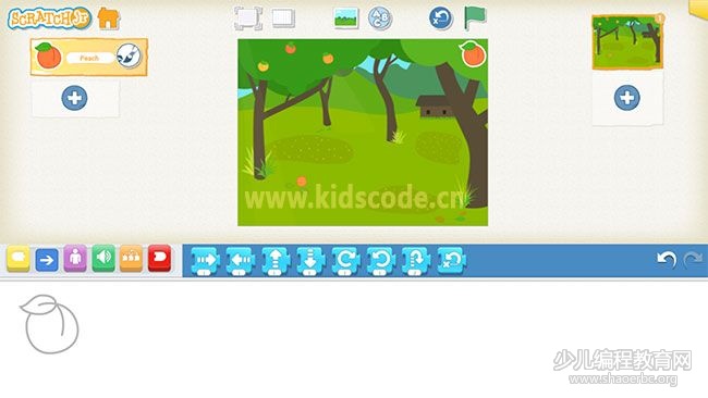 ScratchJR少兒編程啟蒙教程：第四章：摘桃子的游戲-少兒編程教育網