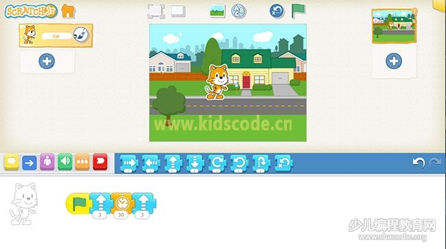 ScratchJR少兒編程啟蒙教程：第三章：過馬路的故事-少兒編程教育網